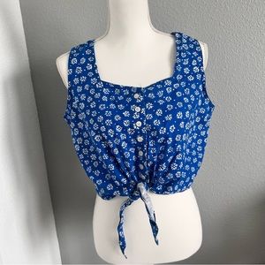 Vintage Whimsical Floral Tie Up Button Top Medium